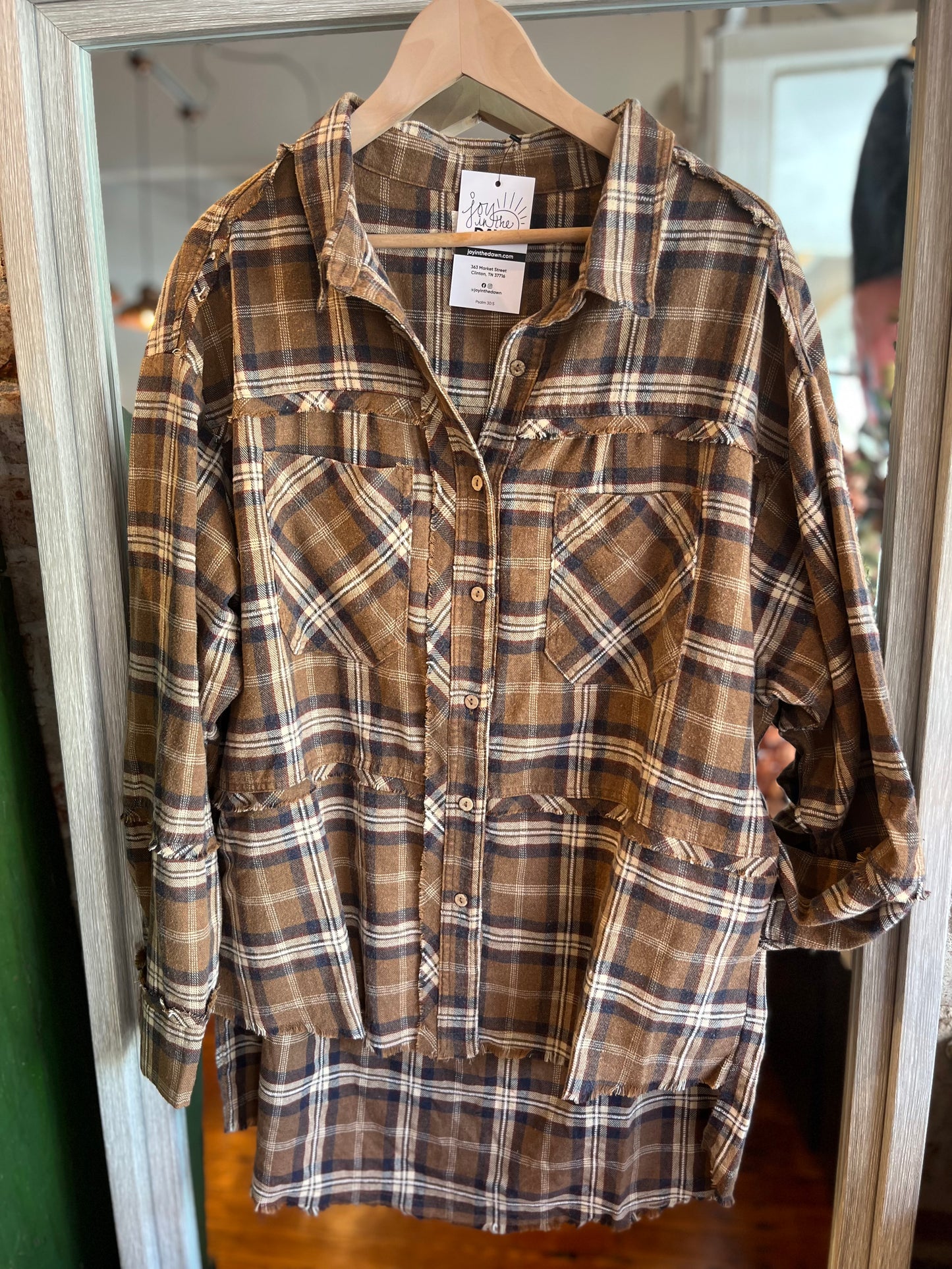 Mineral Washed Plaid Flannel - Brown