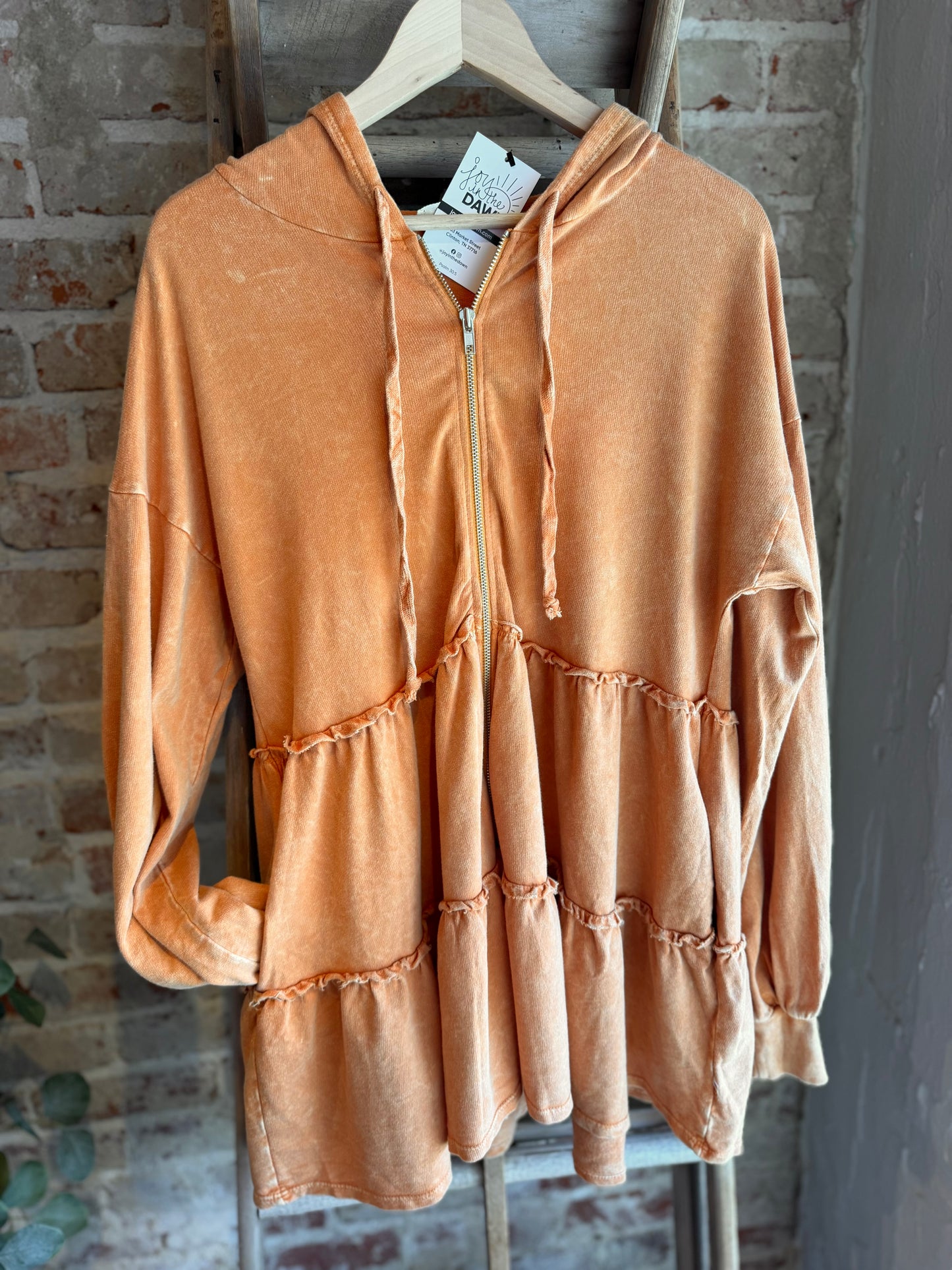 Mineral Washed Ruffle Jacket -Orange
