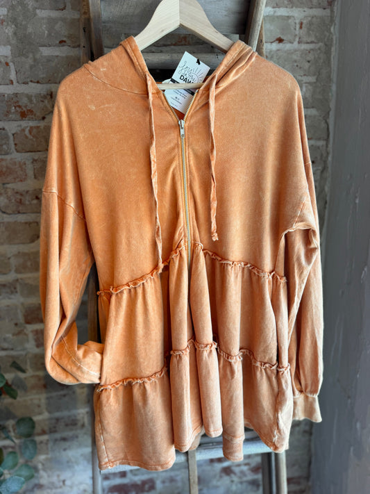 Mineral Washed Ruffle Jacket -Orange