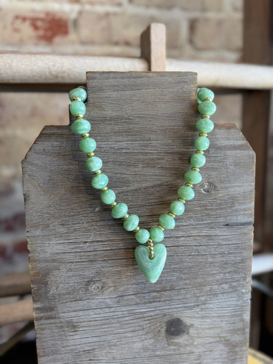 Green Beaded Heart Drop Necklace