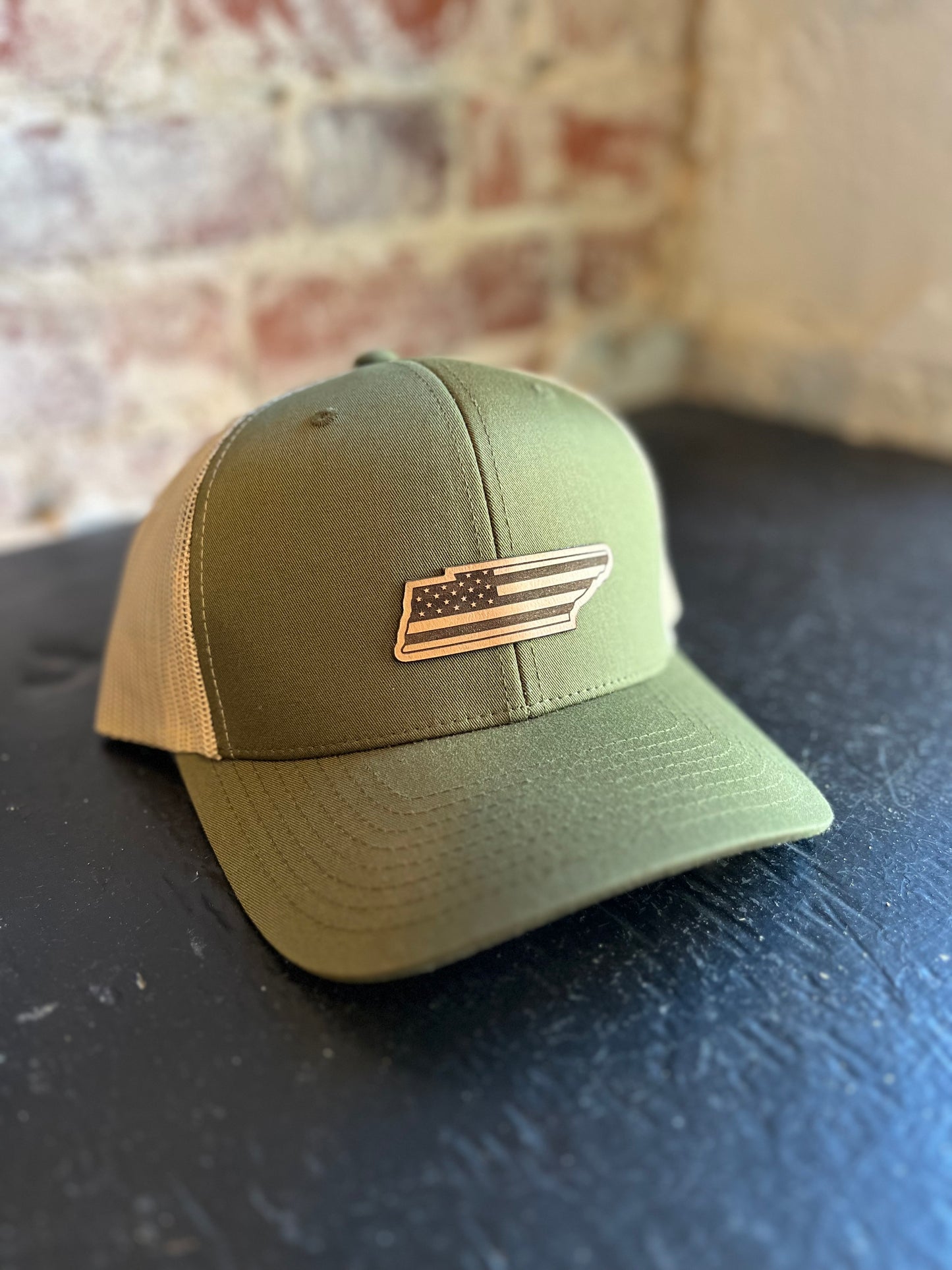 Tennessee Americana Leather Patch Hat- Moss