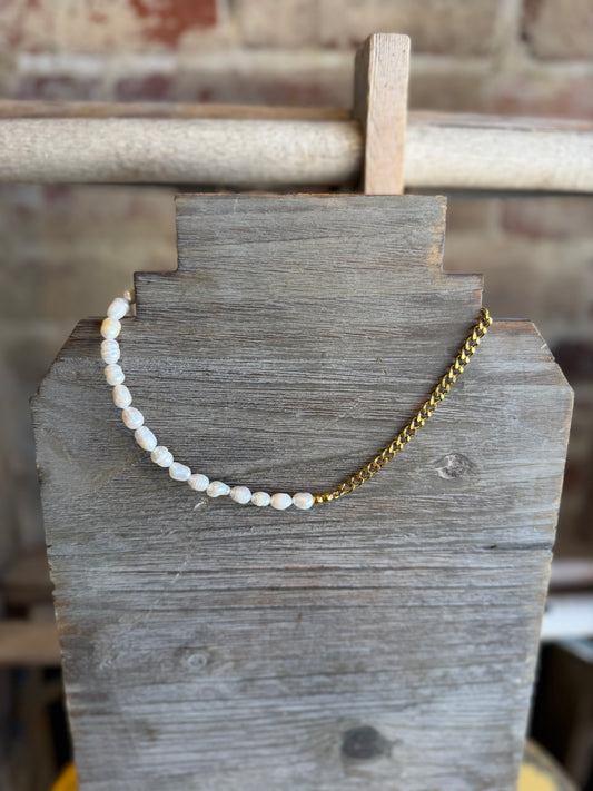 Gold+Pearl Chain Necklace -Waterproof