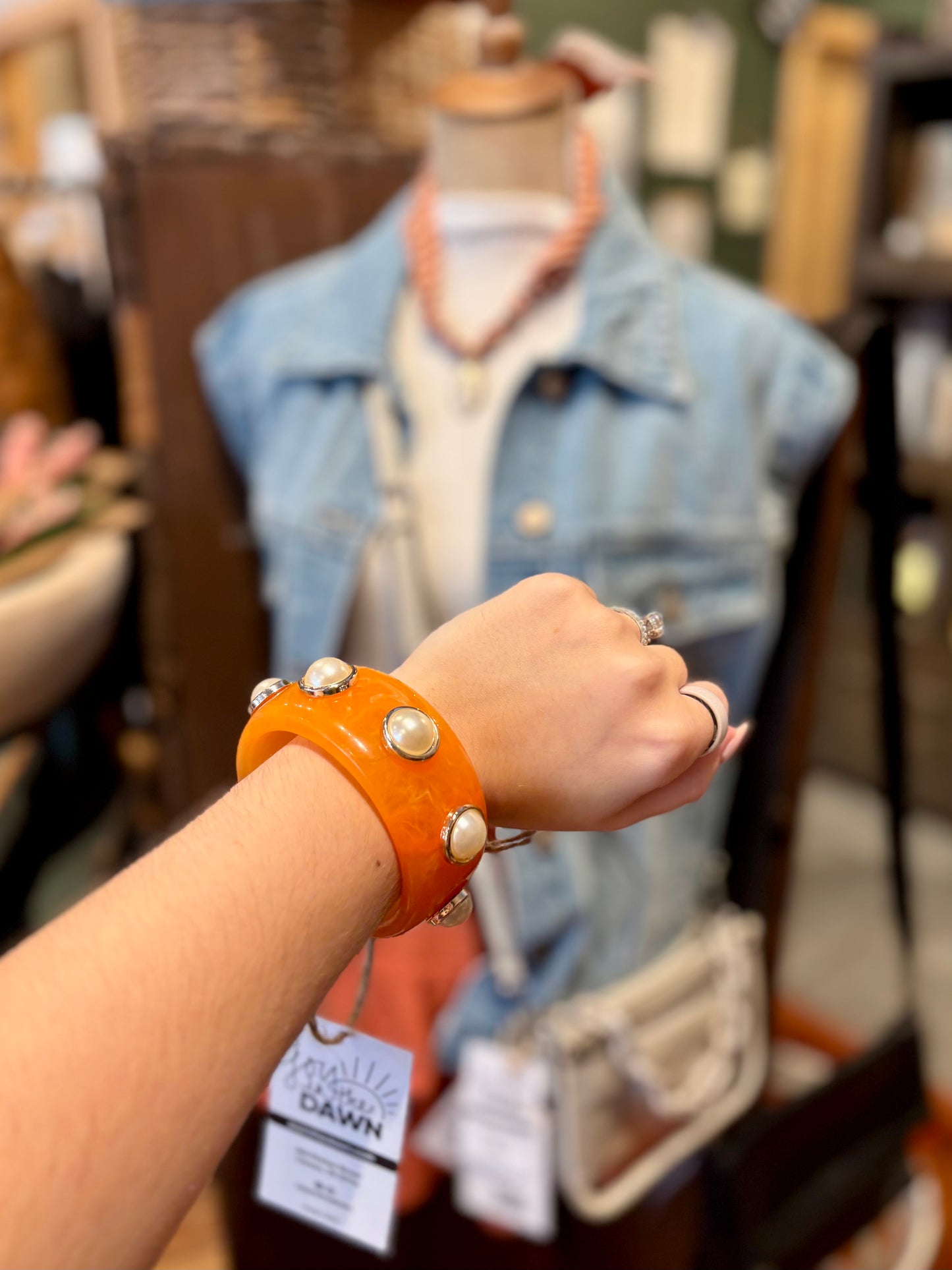 Pearl Bangle Bracelet - Orange