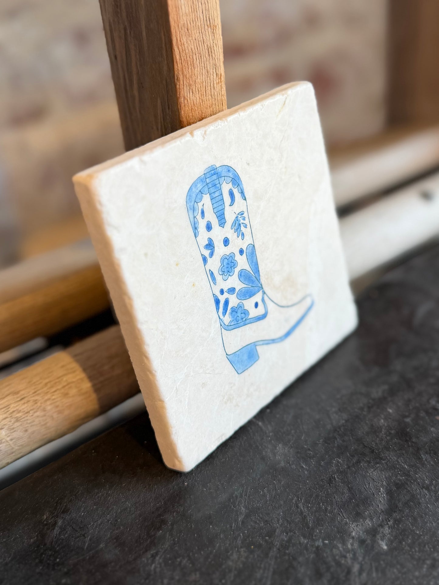 Coastal Cowboy Boot Marble Coaster