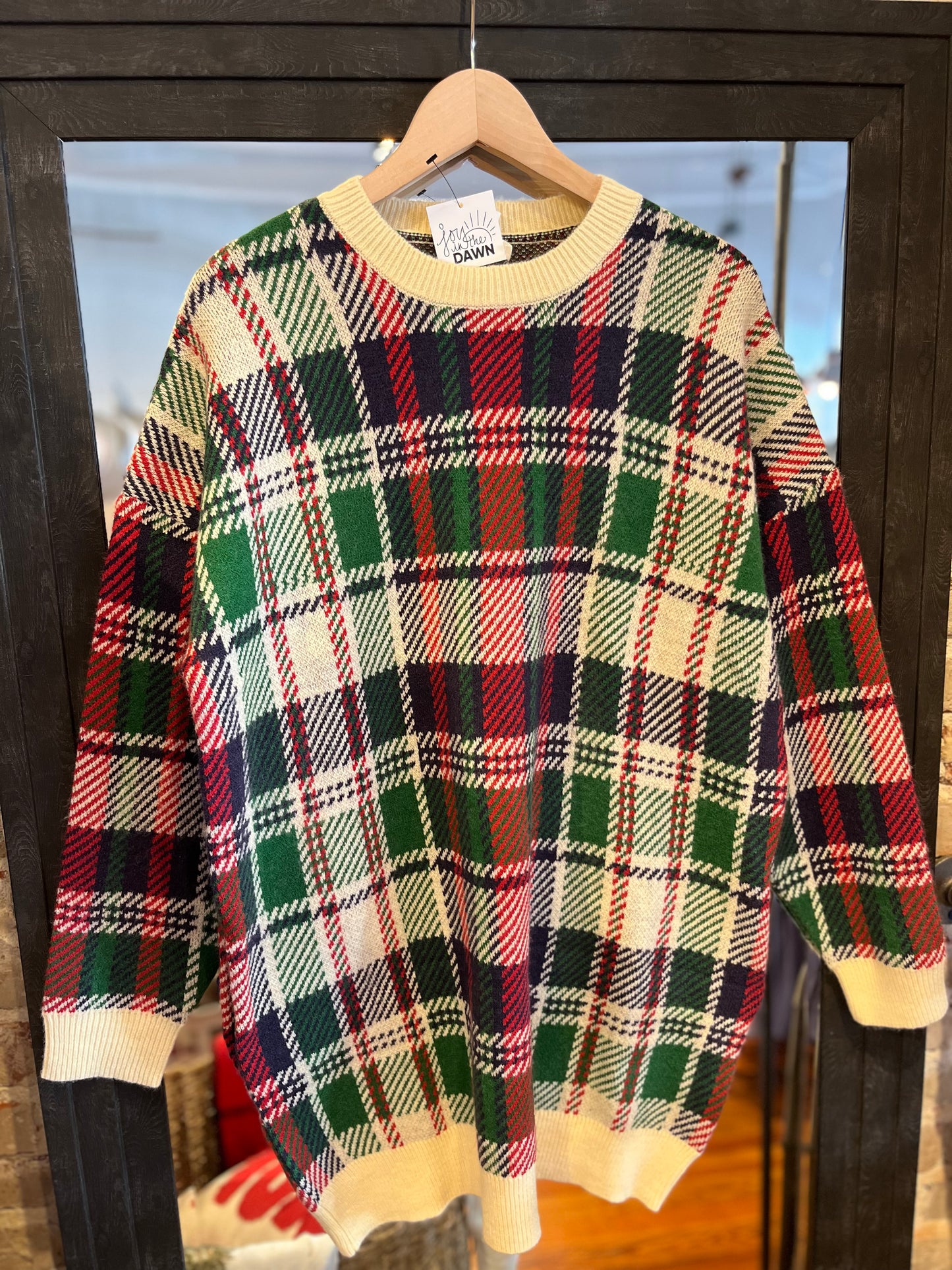 Plaid Knit Tunic Dress - Red/Green