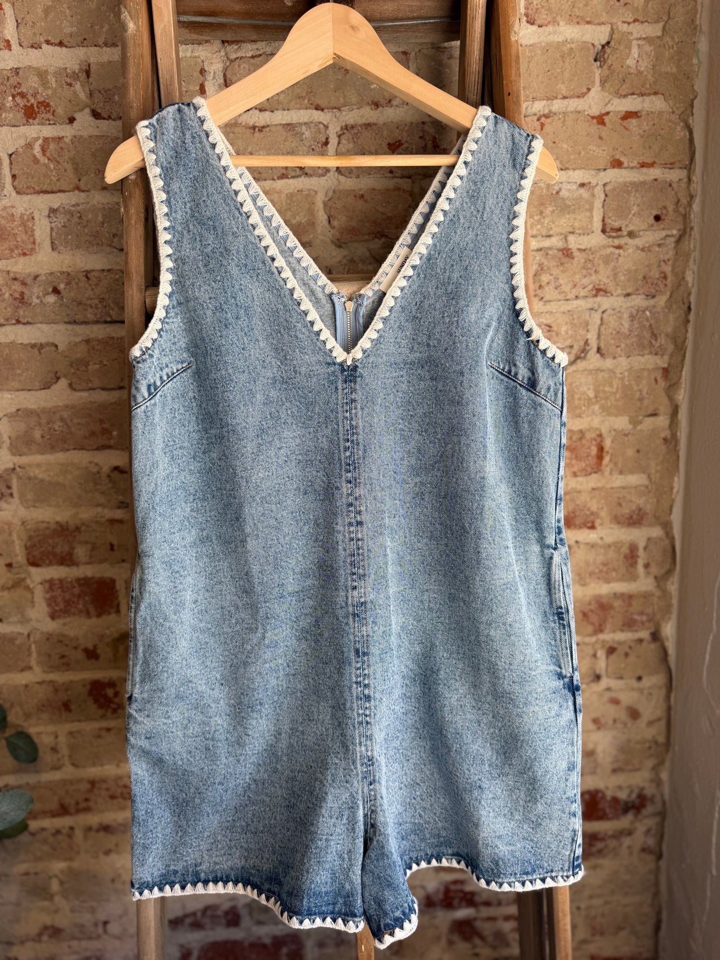 Stitched Sleeveless Denim Romper