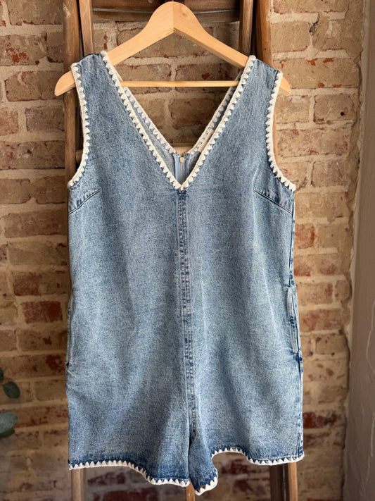 Stitched Sleeveless Denim Romper