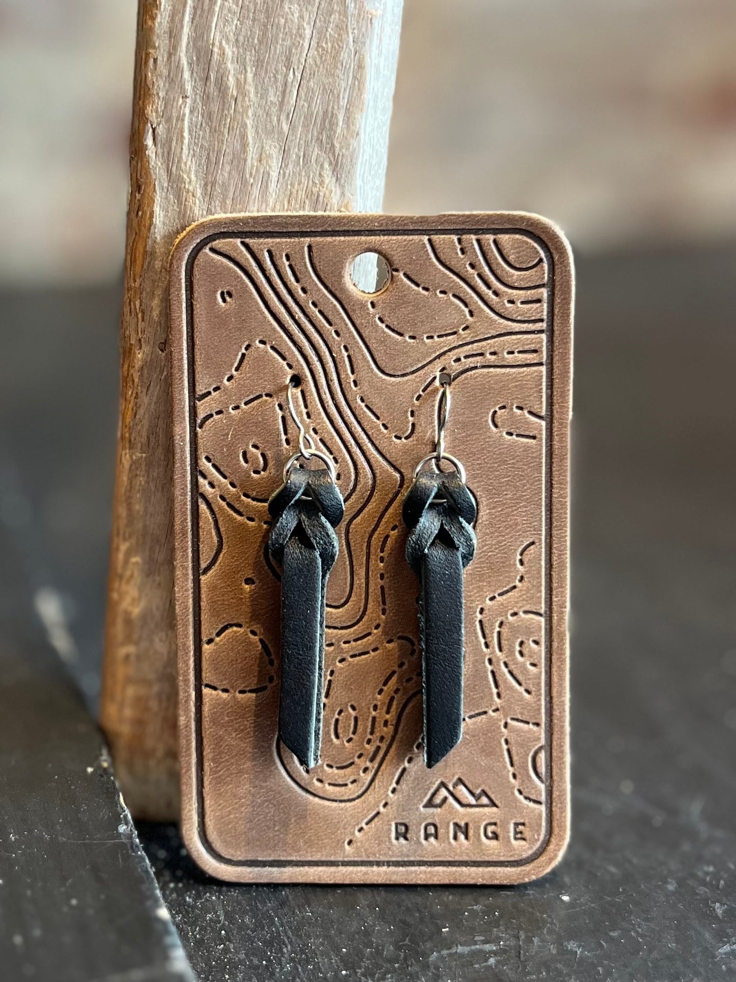 Leather Braided Earrings- Black