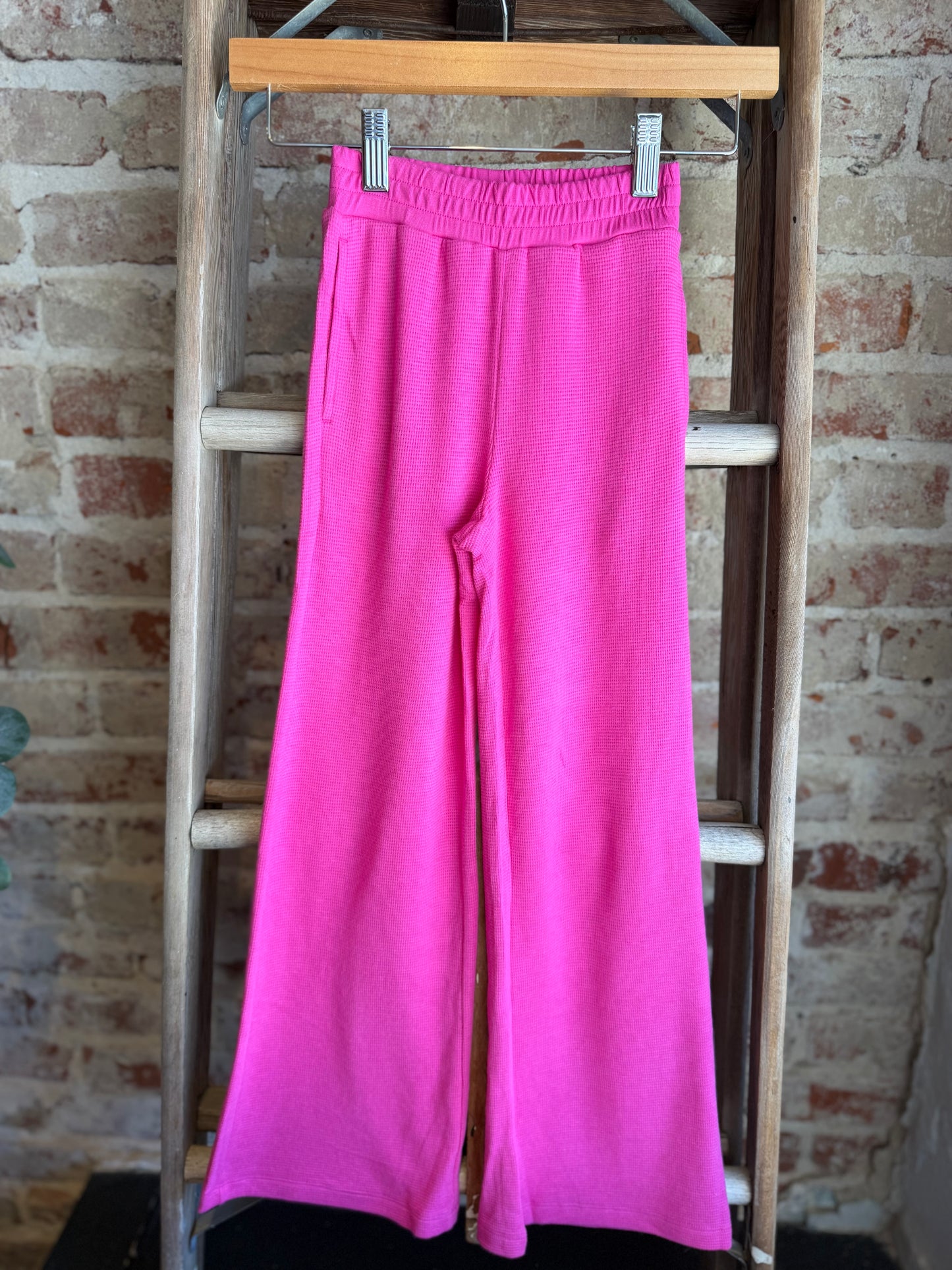 Girls Waffle Knit Wide Leg Pants - Fuchsia