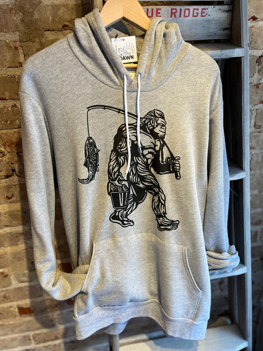 Bigfoot Gone Fishing Hoodie- Grey