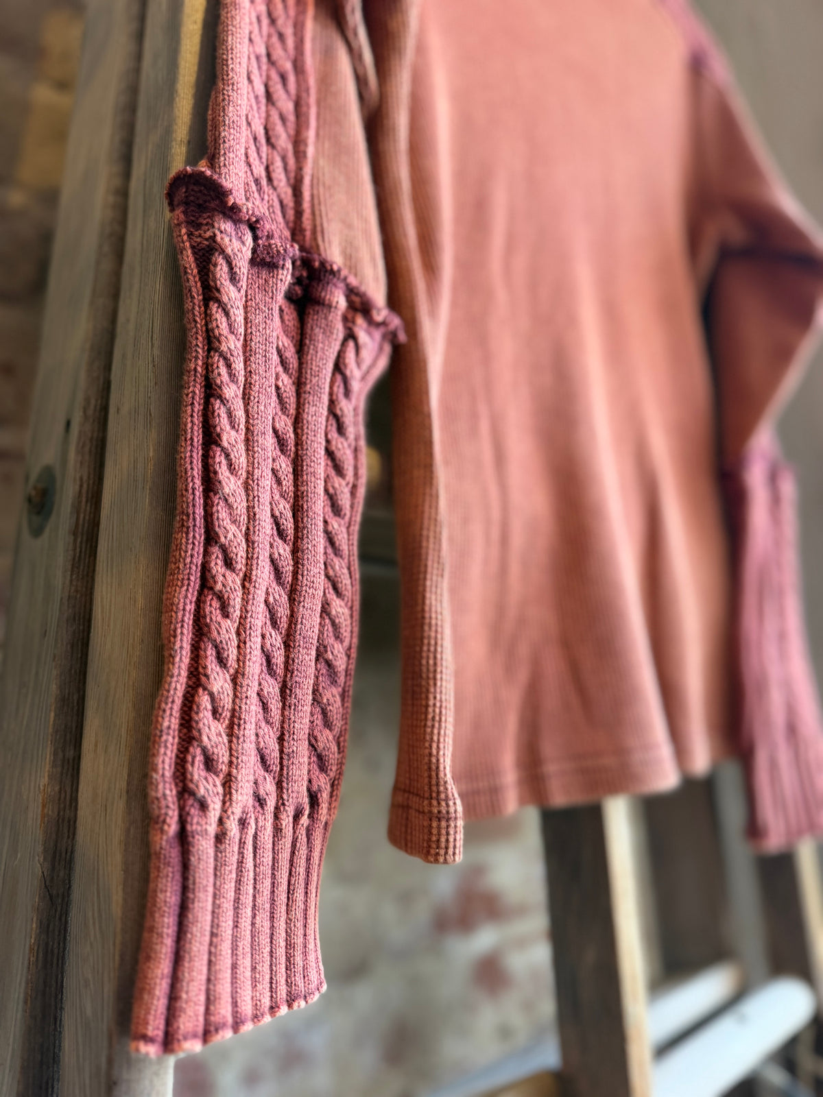 Rust Mock Neck Mixed Media Top