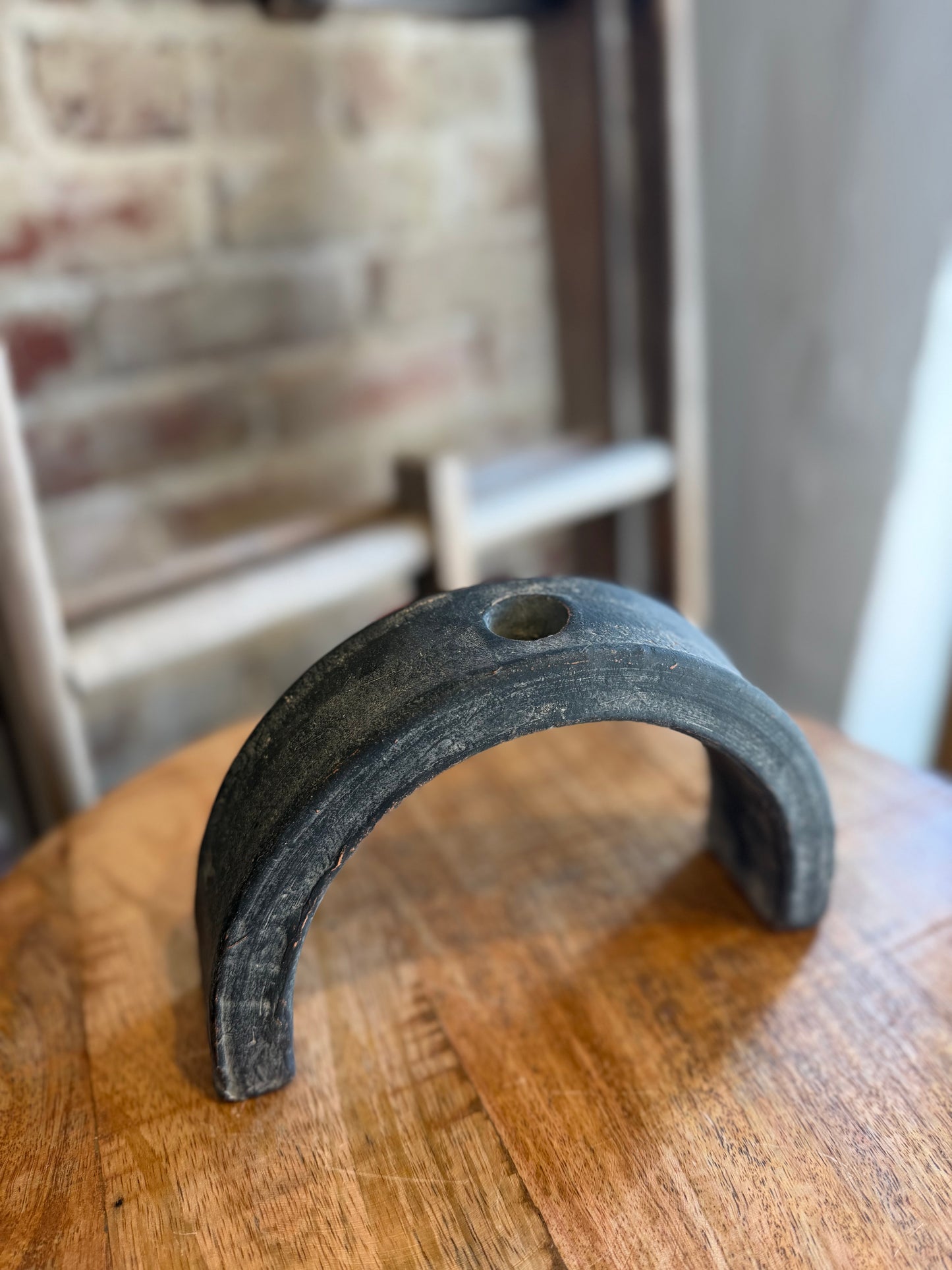 Black Arched Clay Taper Candle Holder- Large