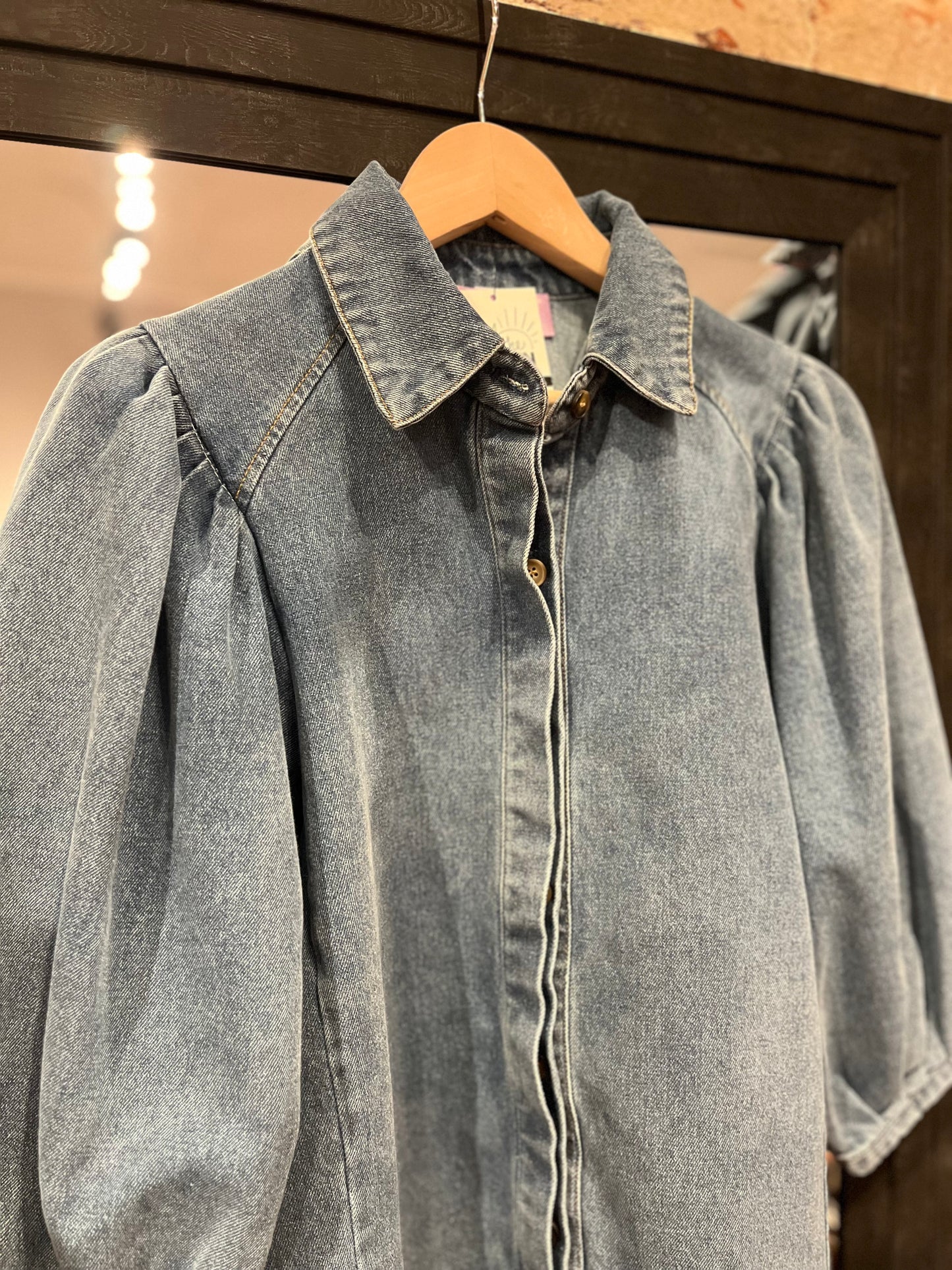 Balloon Sleeve Denim Top