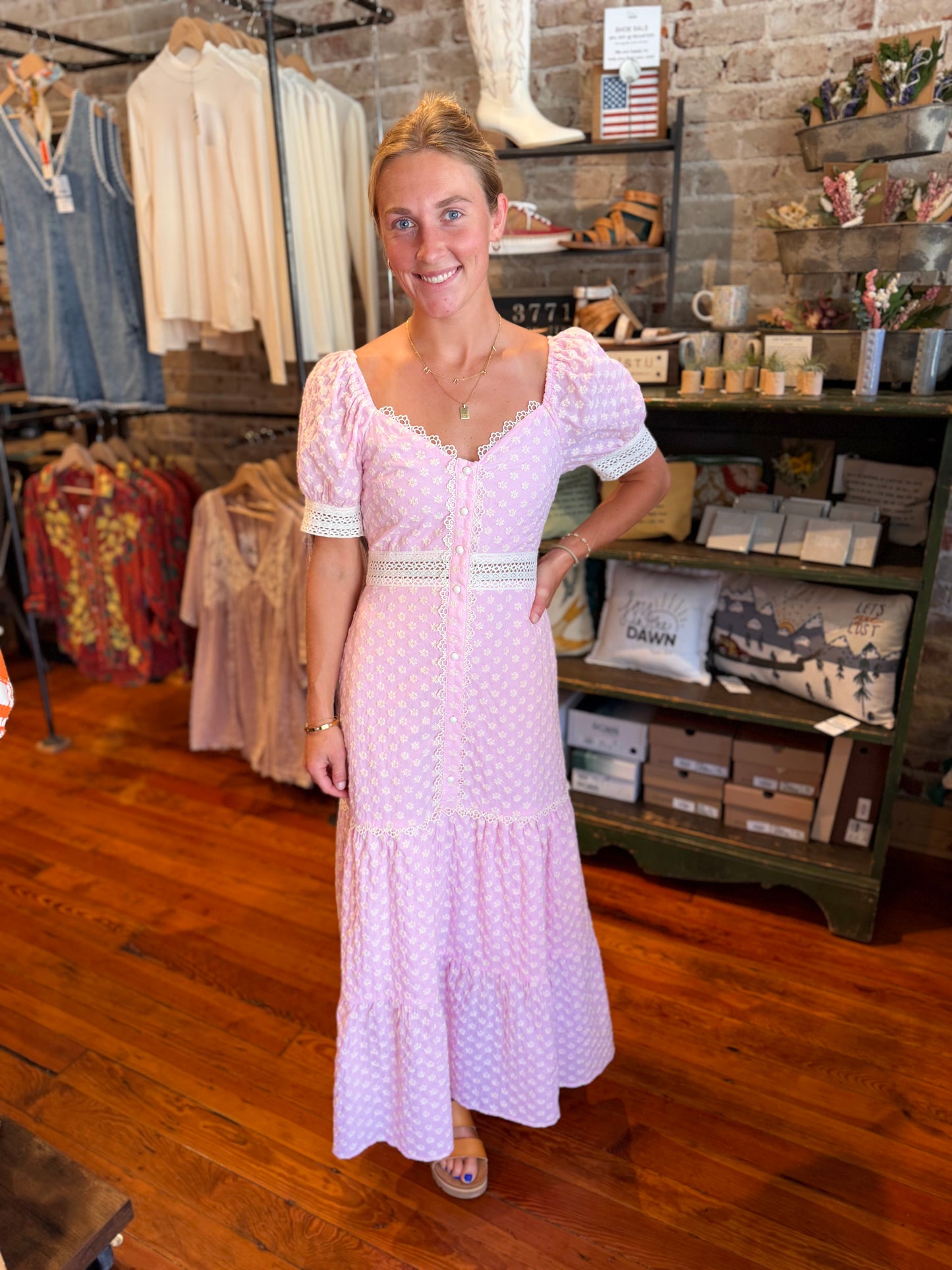 Pink Lace Trimmed Maxi Dress