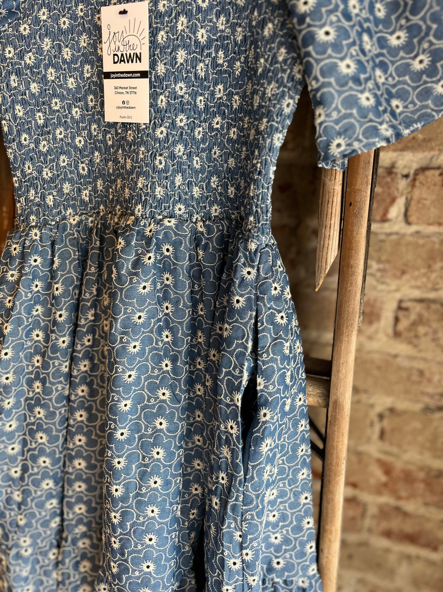 Floral Eyelet Denim Dress