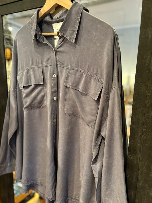 Mineral Washed Long Sleeve Shirt - Gray