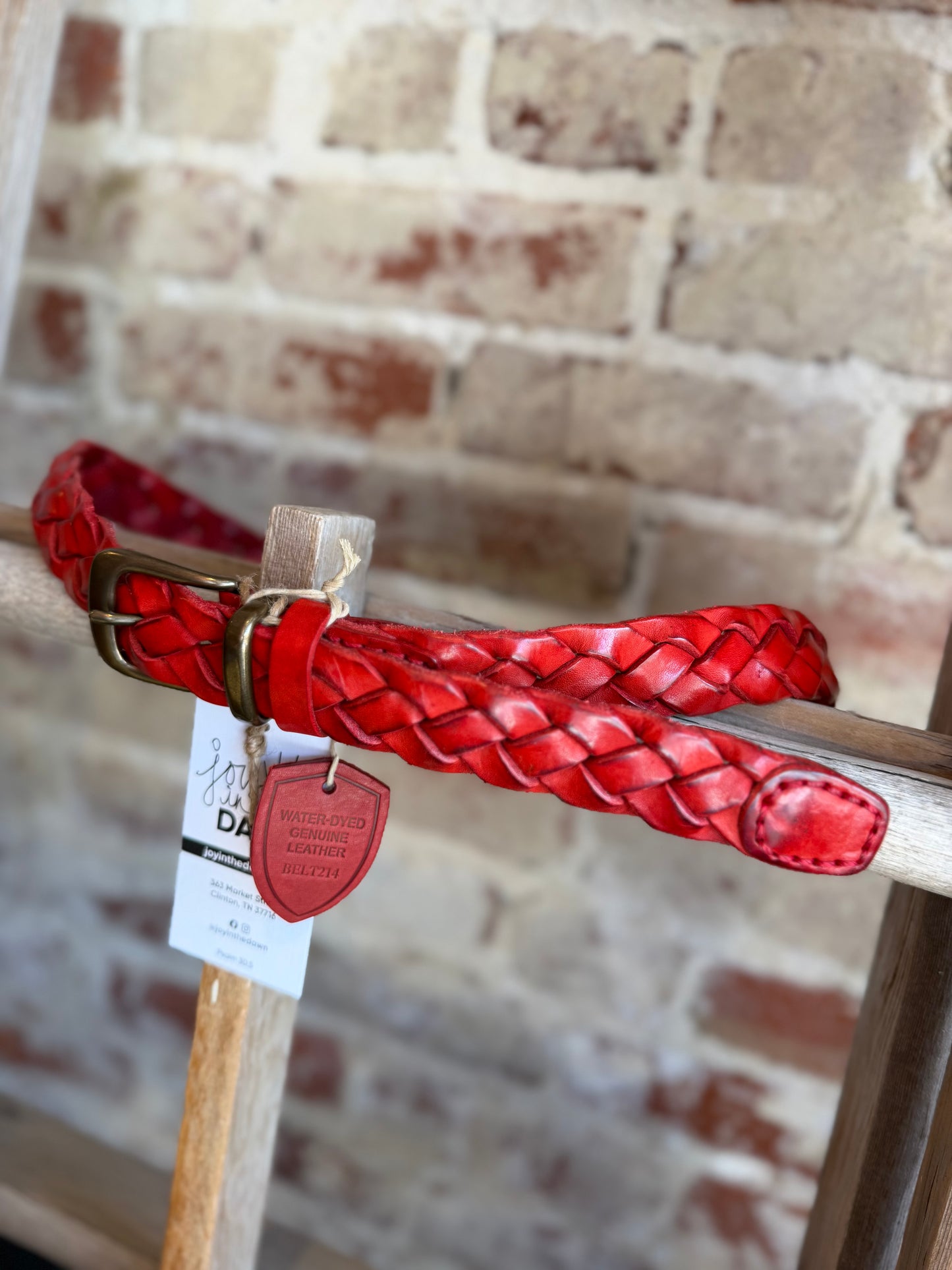 Braided Genuine Leather Belt - Red