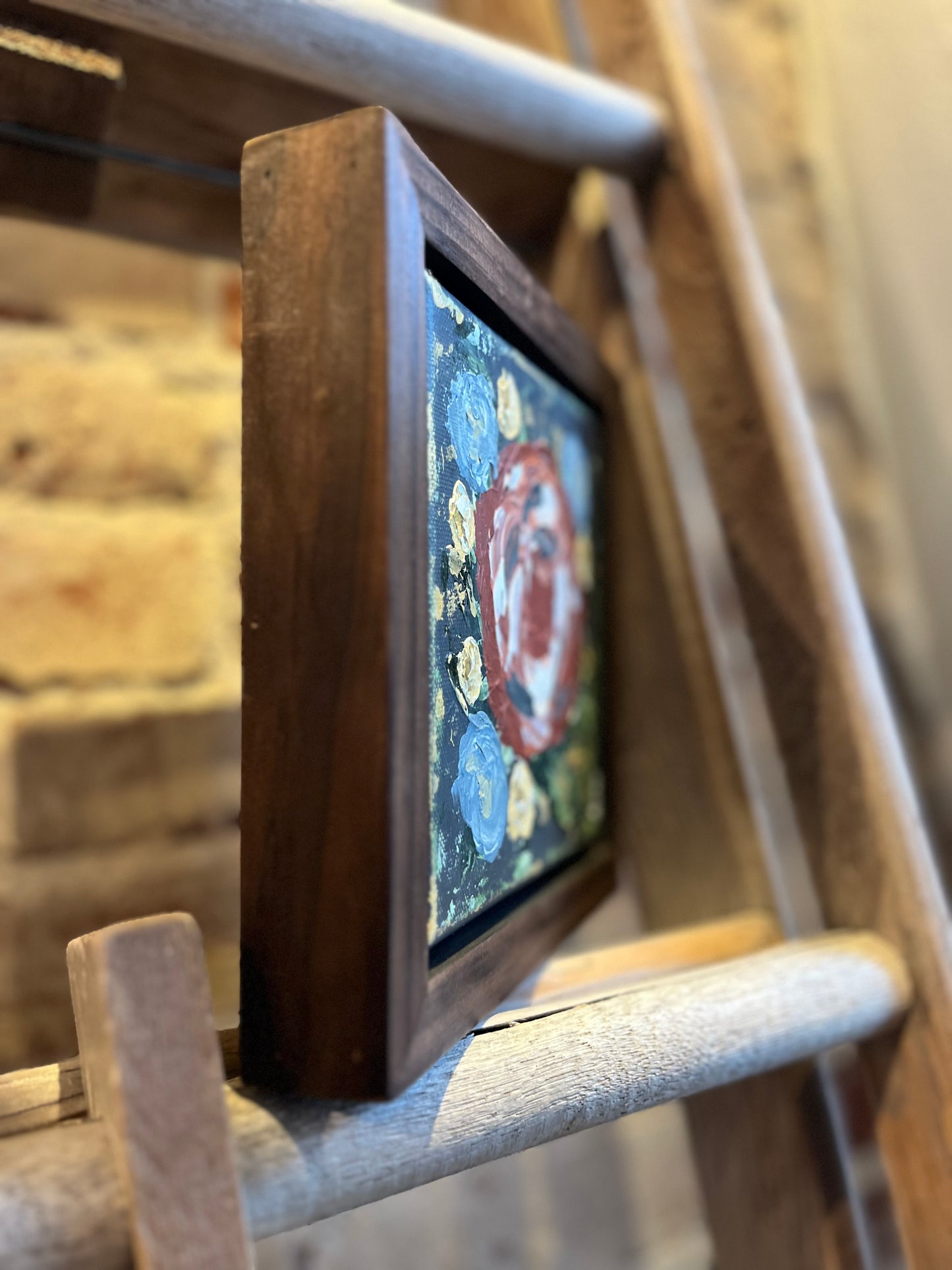 Framed Rusty Rose Canvas - Handpainted