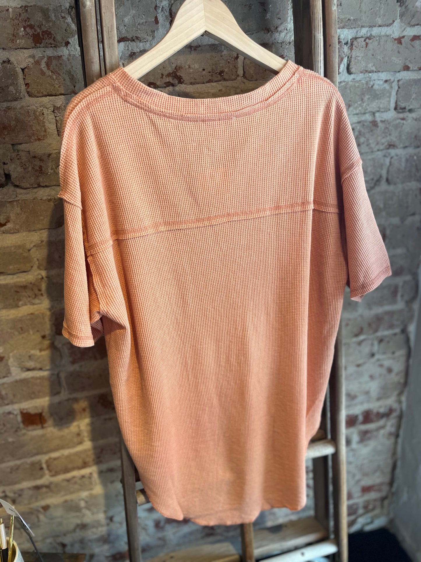 Mineral Washed Knit Shirt- Coral