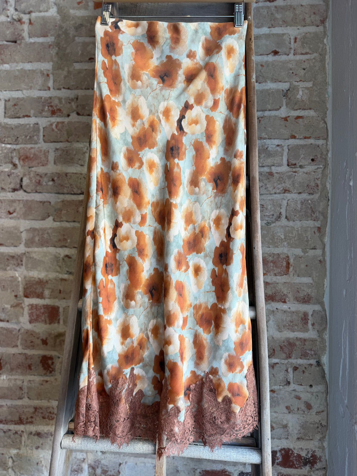 Woven Floral Pencil Midi Skirt