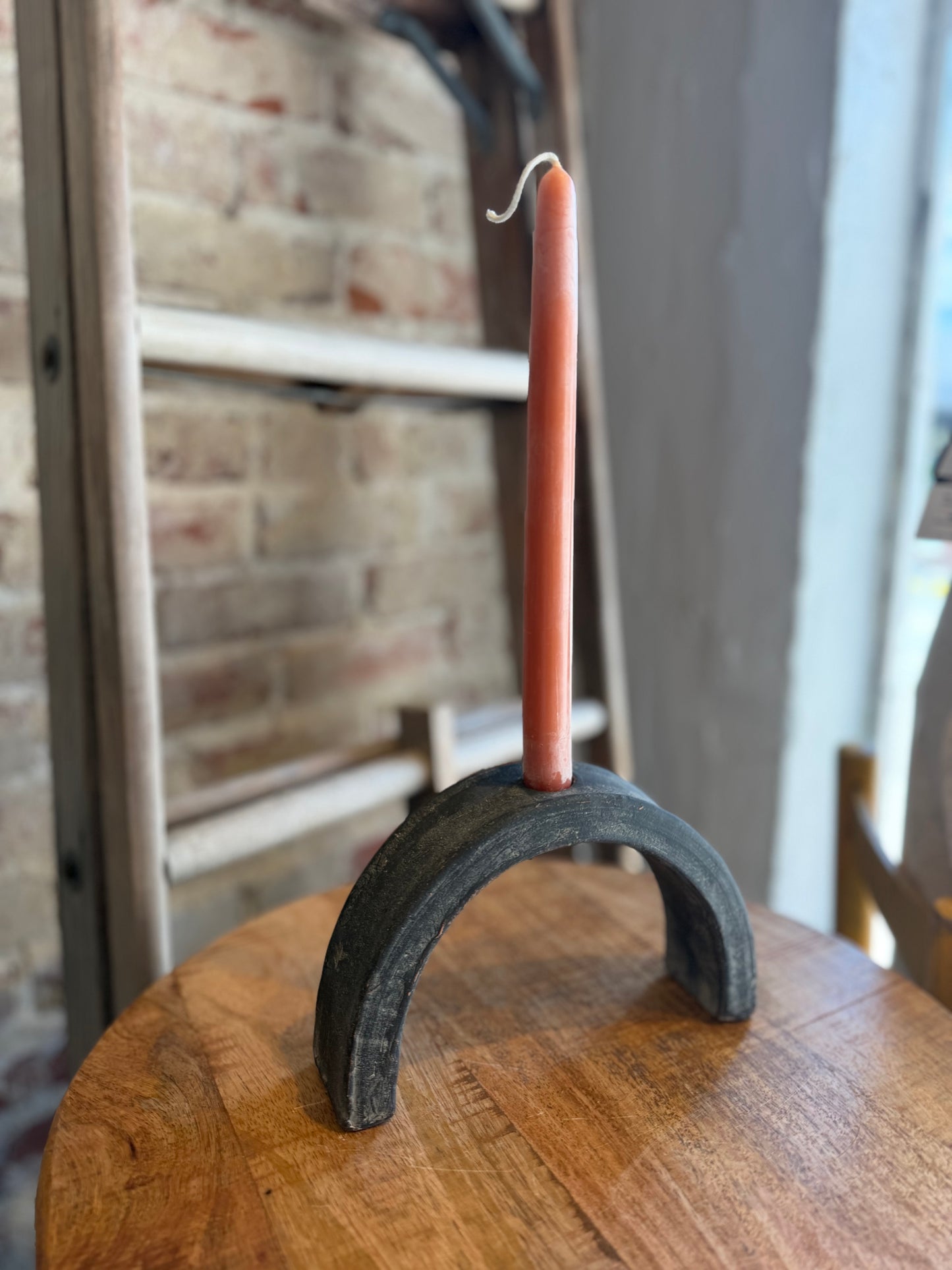 Black Arched Clay Taper Candle Holder- Large