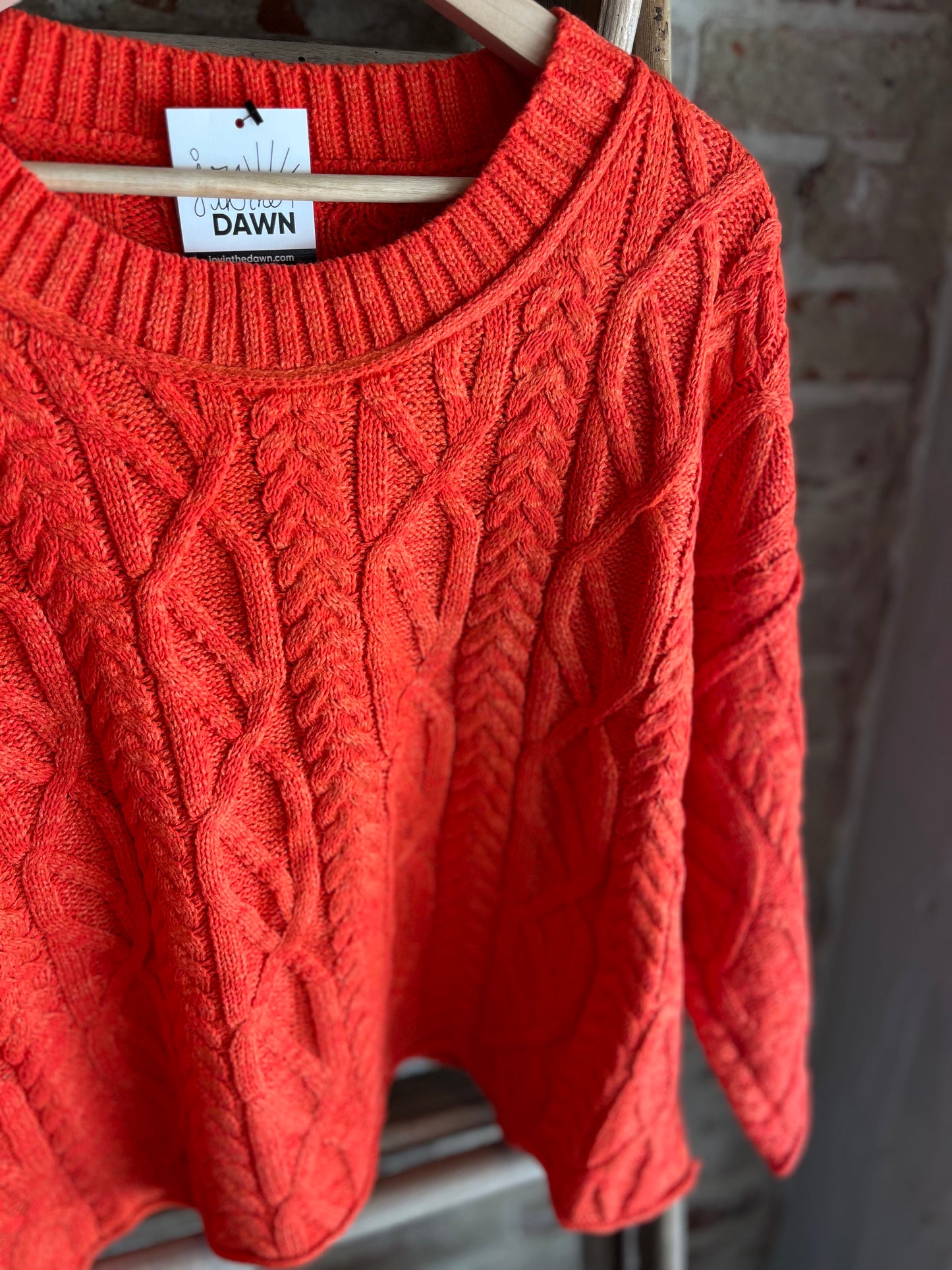 Quarter Sleeve Cropped Sweater -Hot Coral