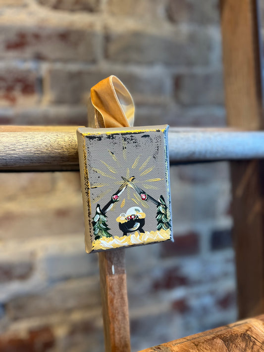 Canvas Manger Ornament w/ Velvet- Handpainted
