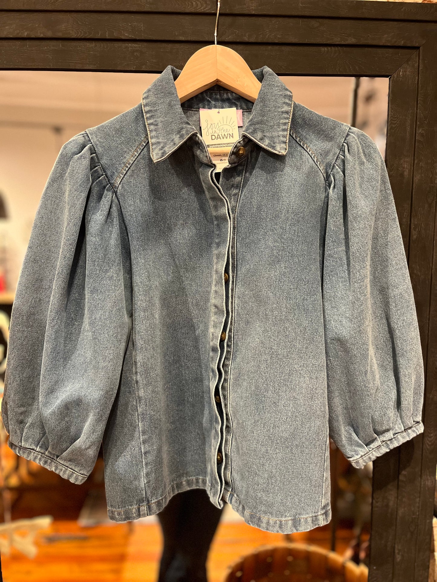 Balloon Sleeve Denim Top