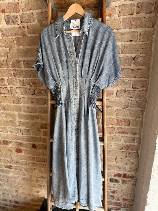 Smocked Tencel Dress w/ Pockets