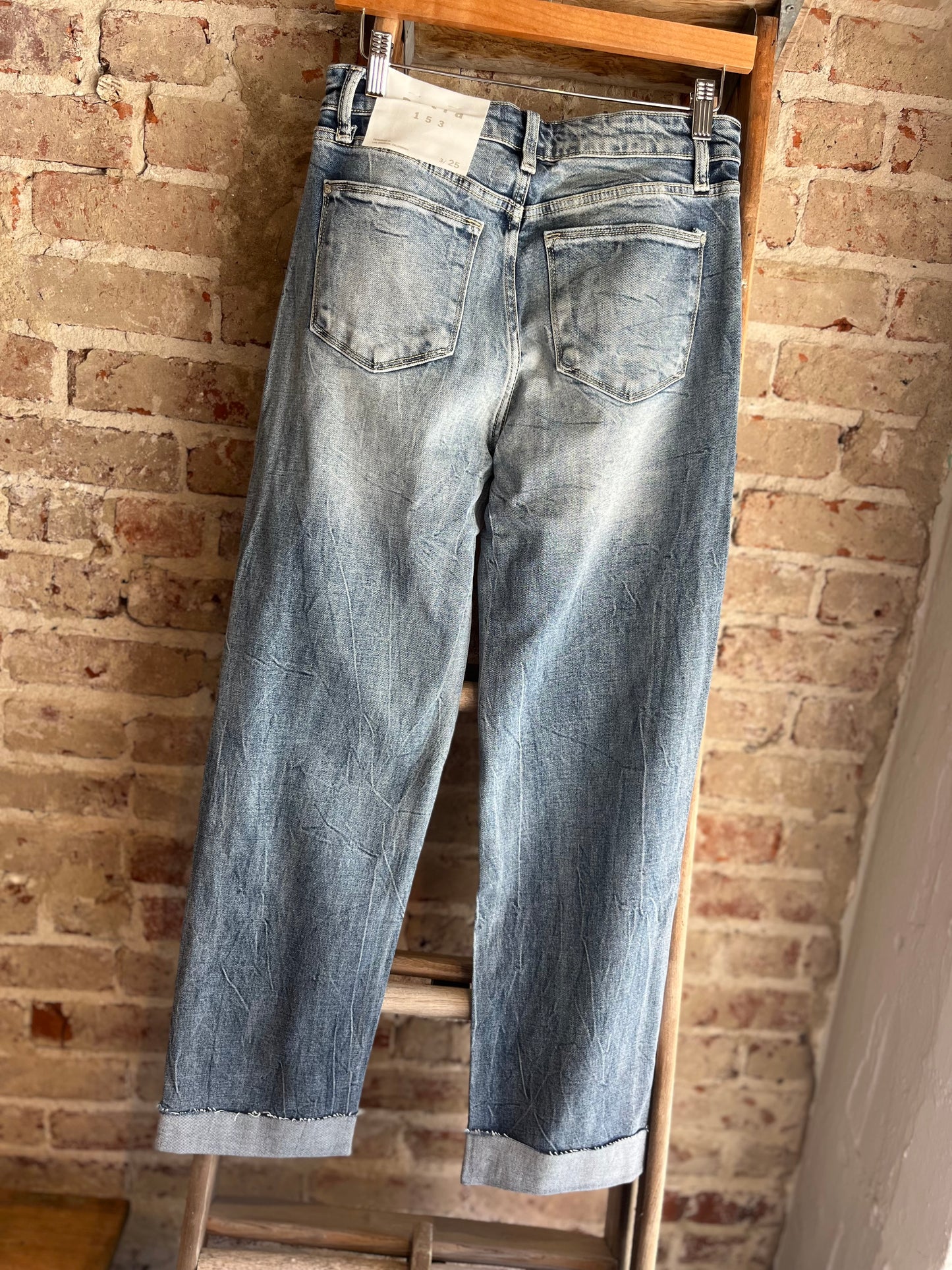 High Rise Straight Leg Cuffed Jeans