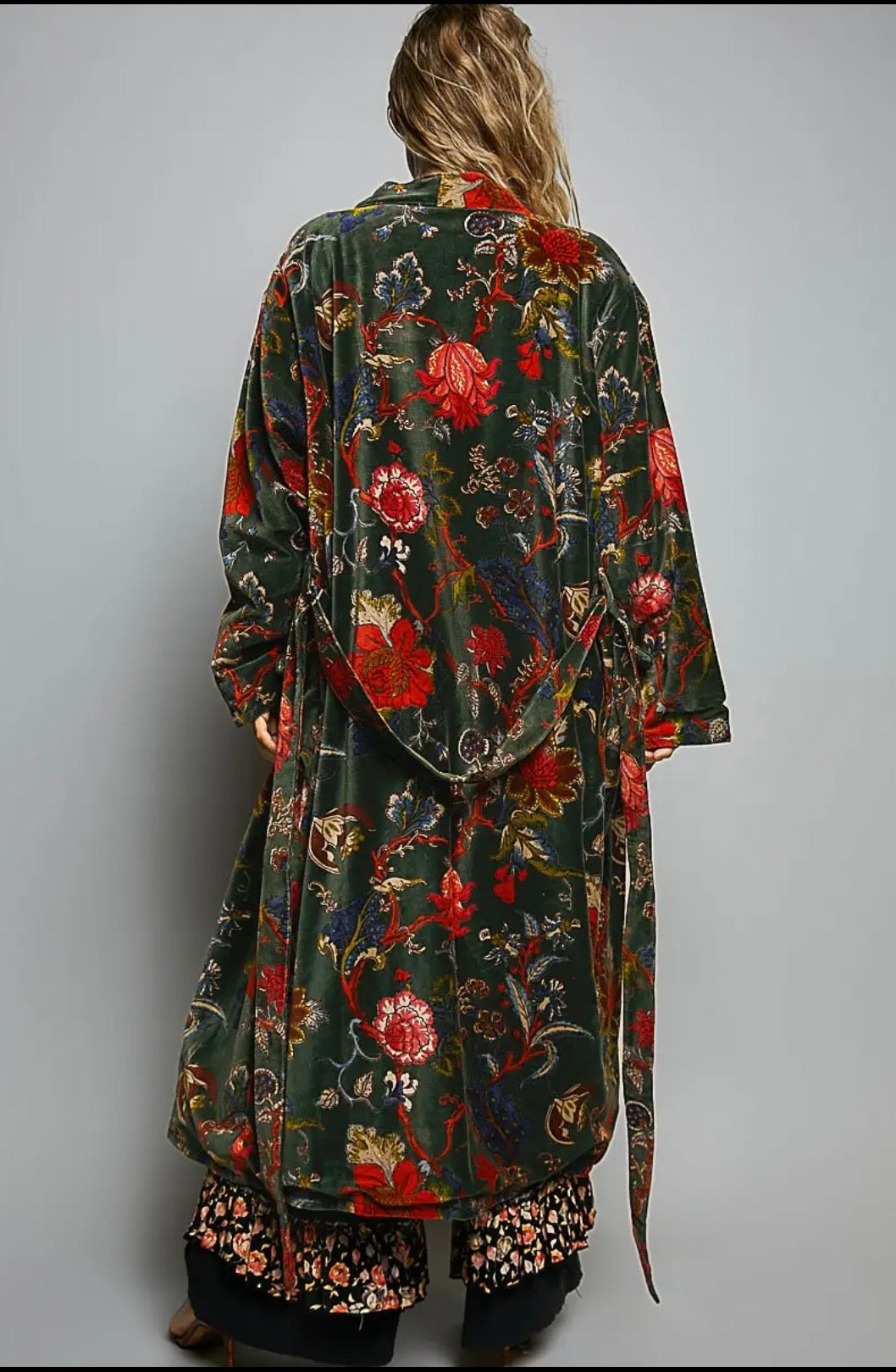 Full Length Tie Belt Kimono -Green