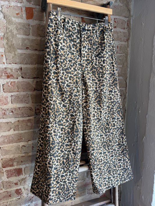 Leopard Wide Leg Twill Pants