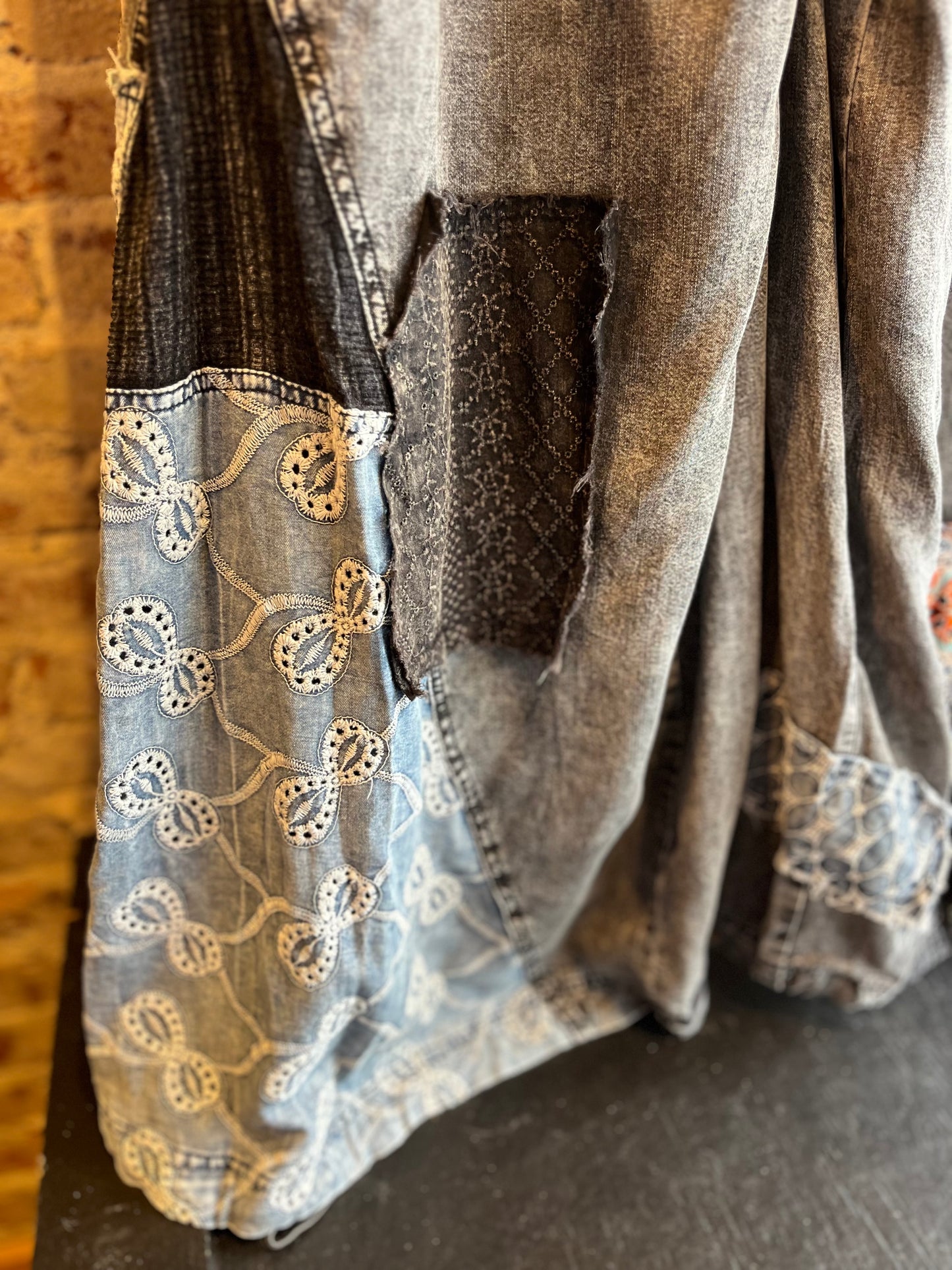 Patchwork Tencel Overalls- Black