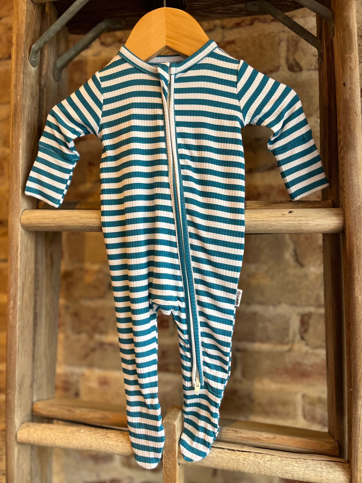Cooper Blue Striped Bamboo Zip Onesie