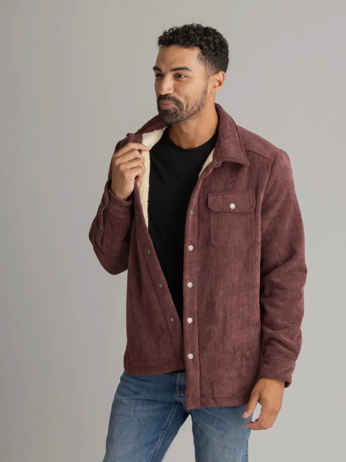 Plum Sherpa Corduroy Shacket- Men