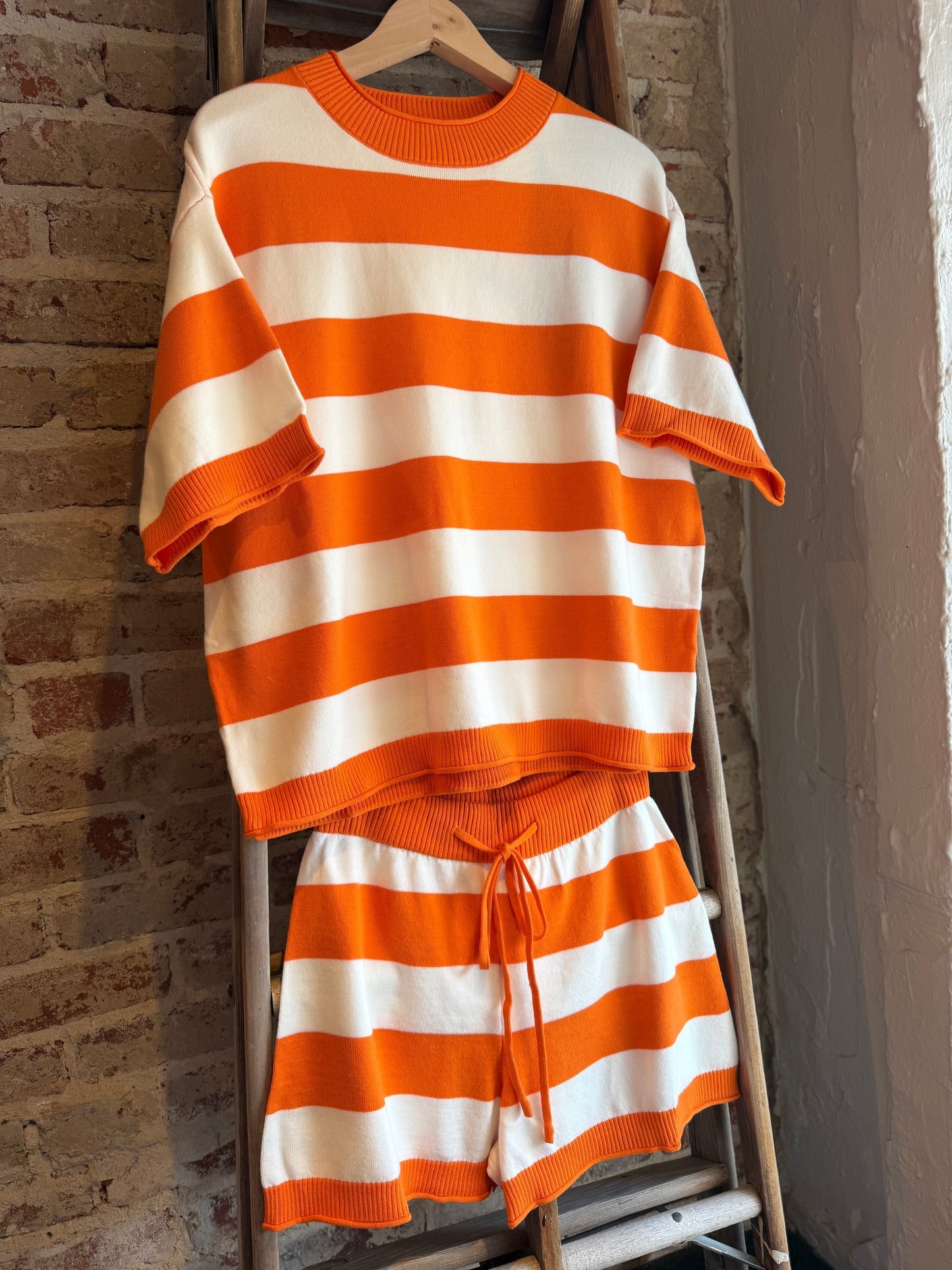 Orange+White Knit Stripe SET