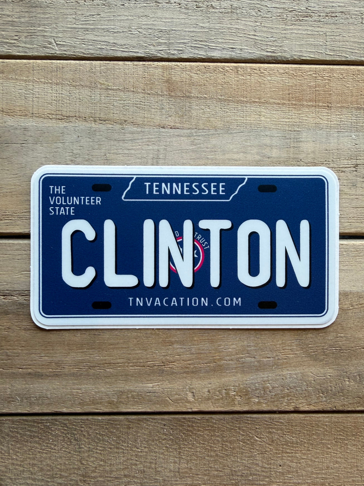 Clinton TN License Plate Sticker- Blue