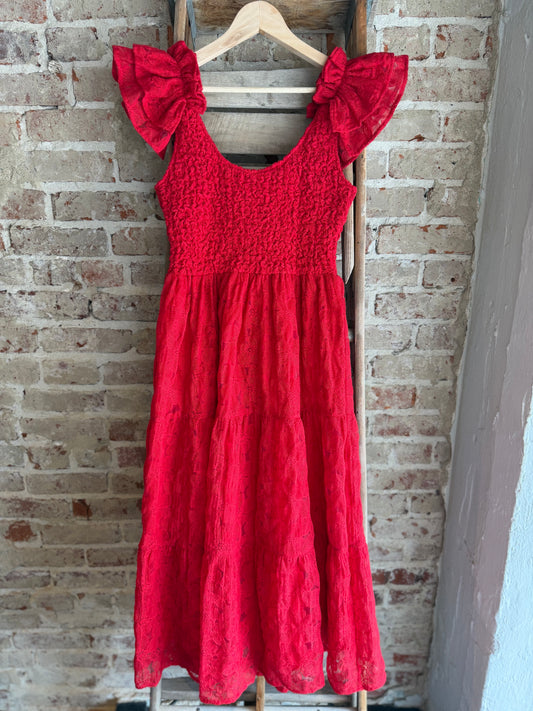 Flutter Sleeve Red Dress