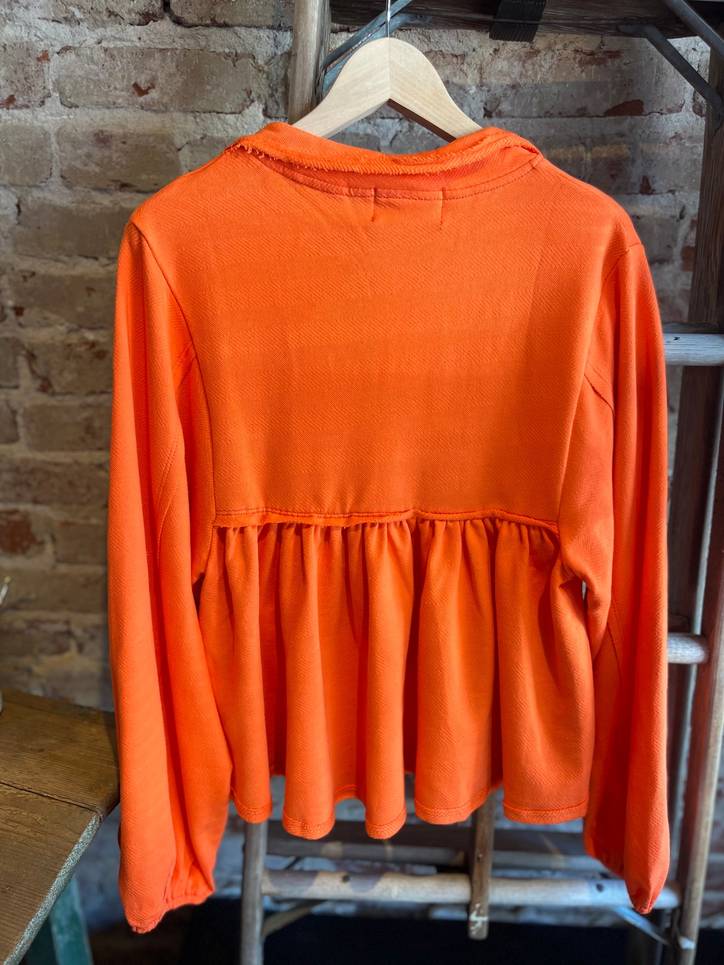 Collared Pleated Top-  Orange