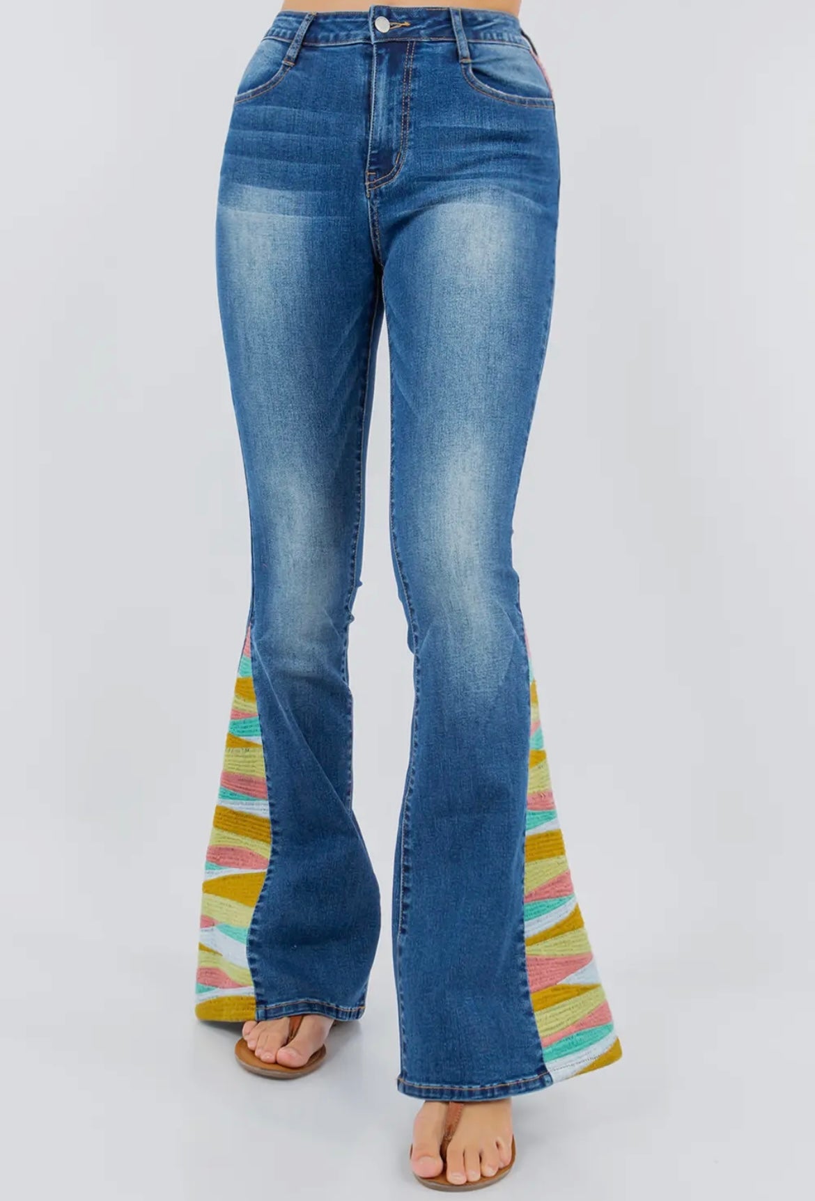 SUNRISE Embroidered Flare Jeans - Pastel