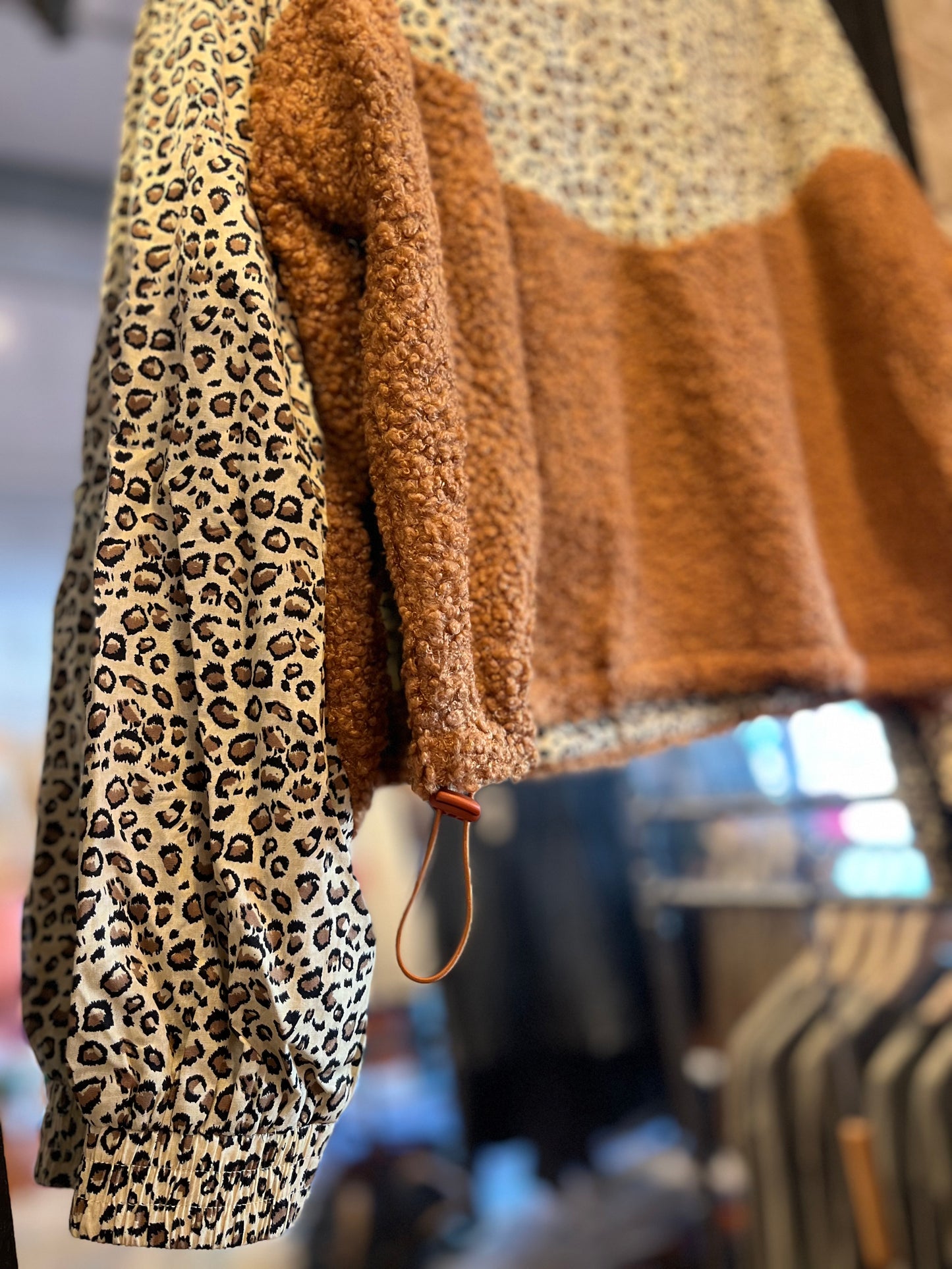 Camel + Leopard Zip Pullover