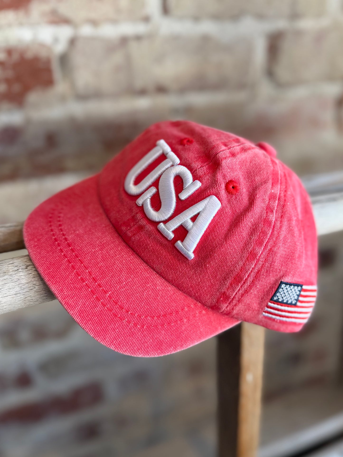 Kids USA Baseball Hat -Vintage Red