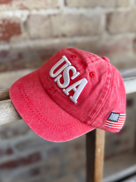 Kids USA Baseball Hat -Vintage Red