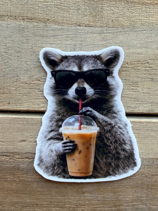 Cool Coffee Raccoon Sticker