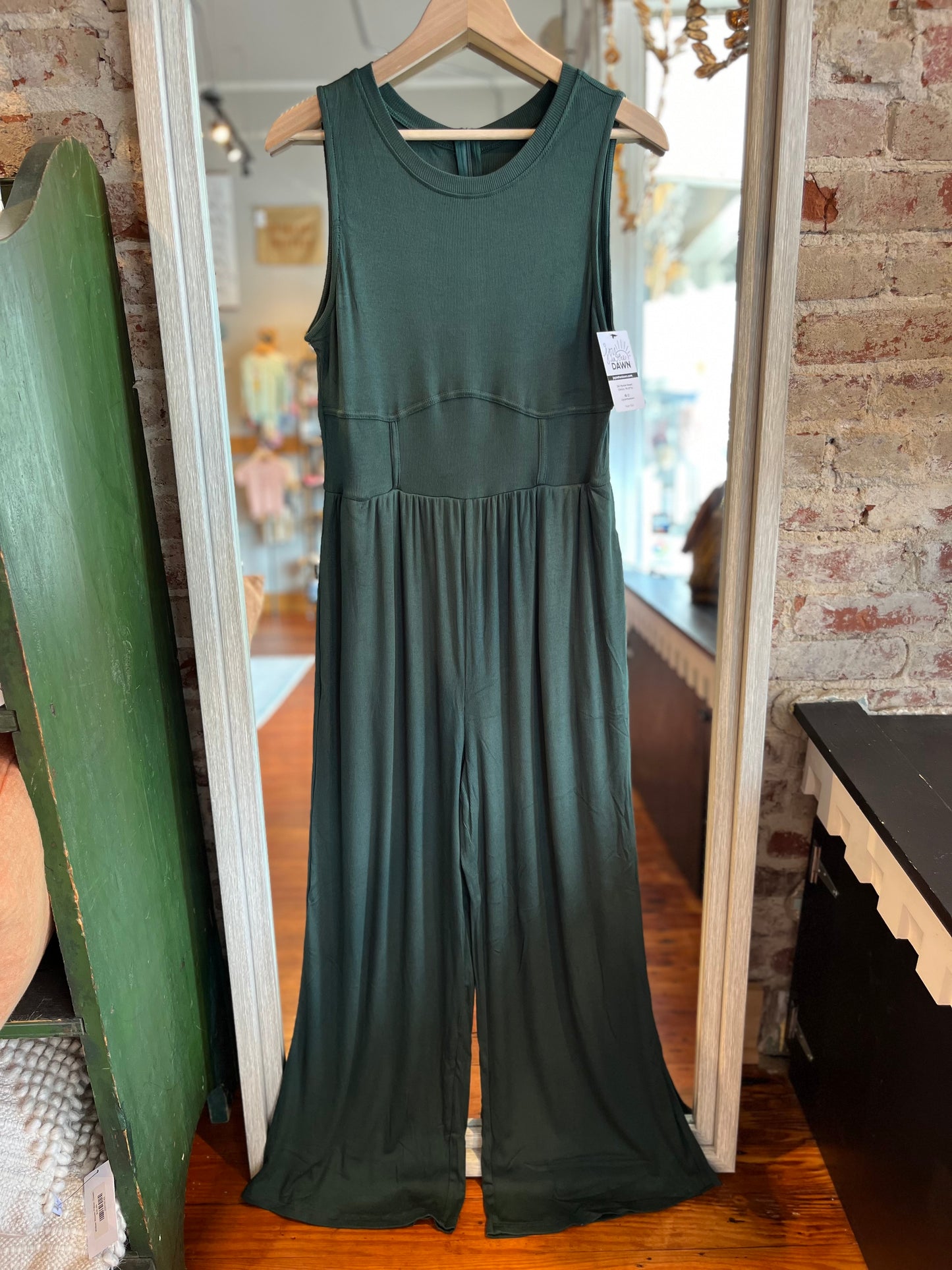 Cinched Waist Wide Leg Jumpsuit- Dark Green