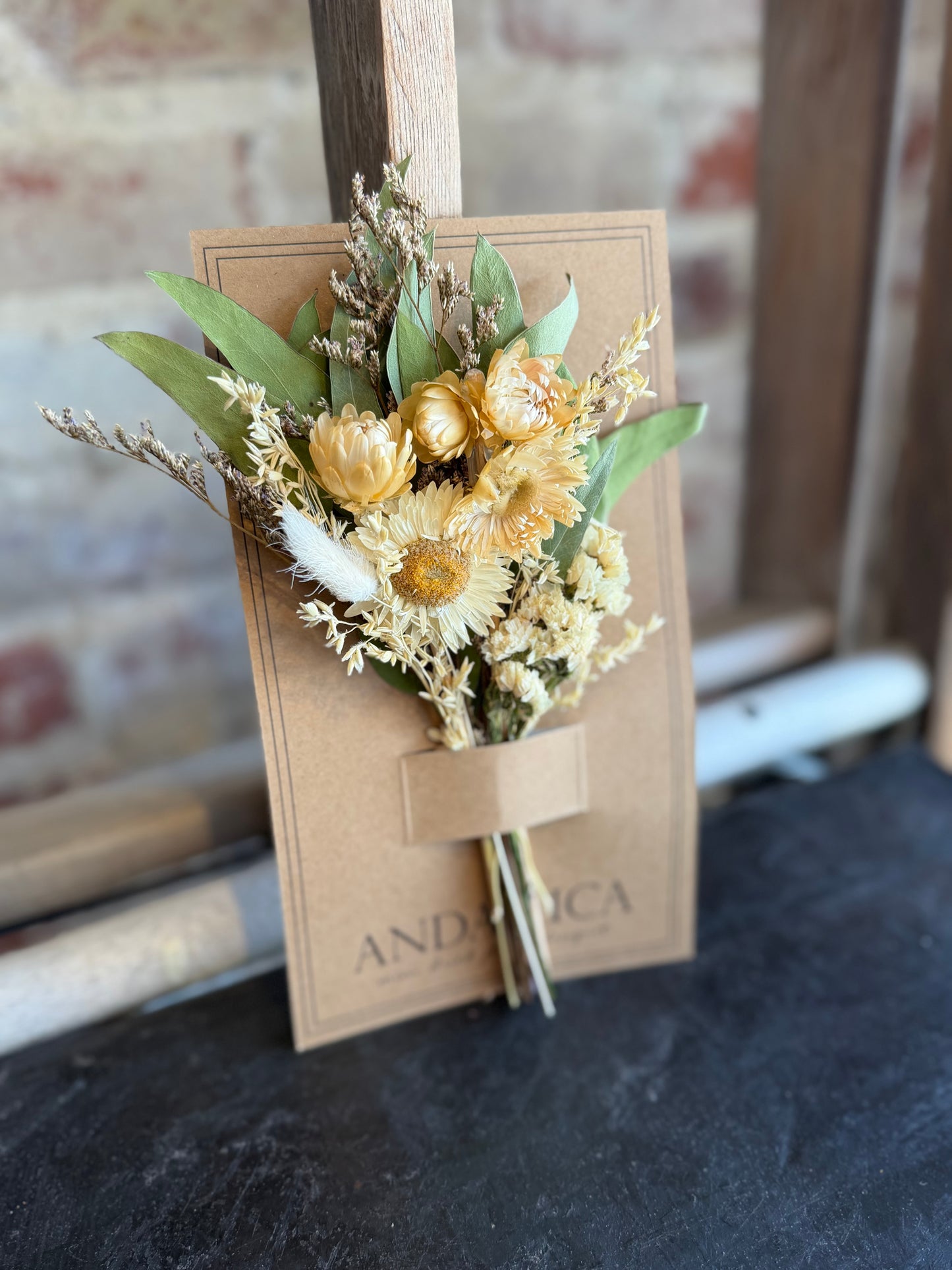 Ivory Strawflower Mini Dried Bouquet