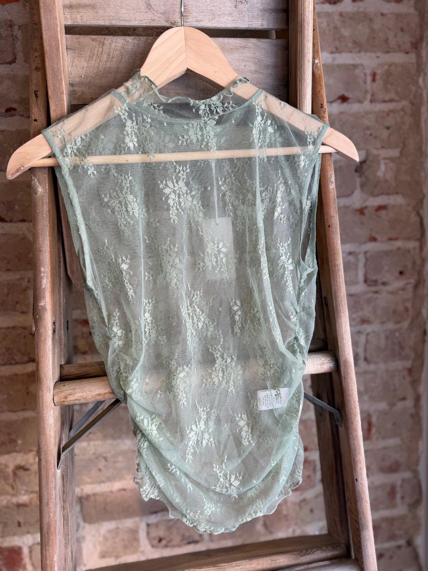 Floral Lace Muscle Top - Sage