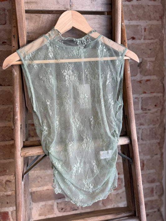 Floral Lace Muscle Top - Sage