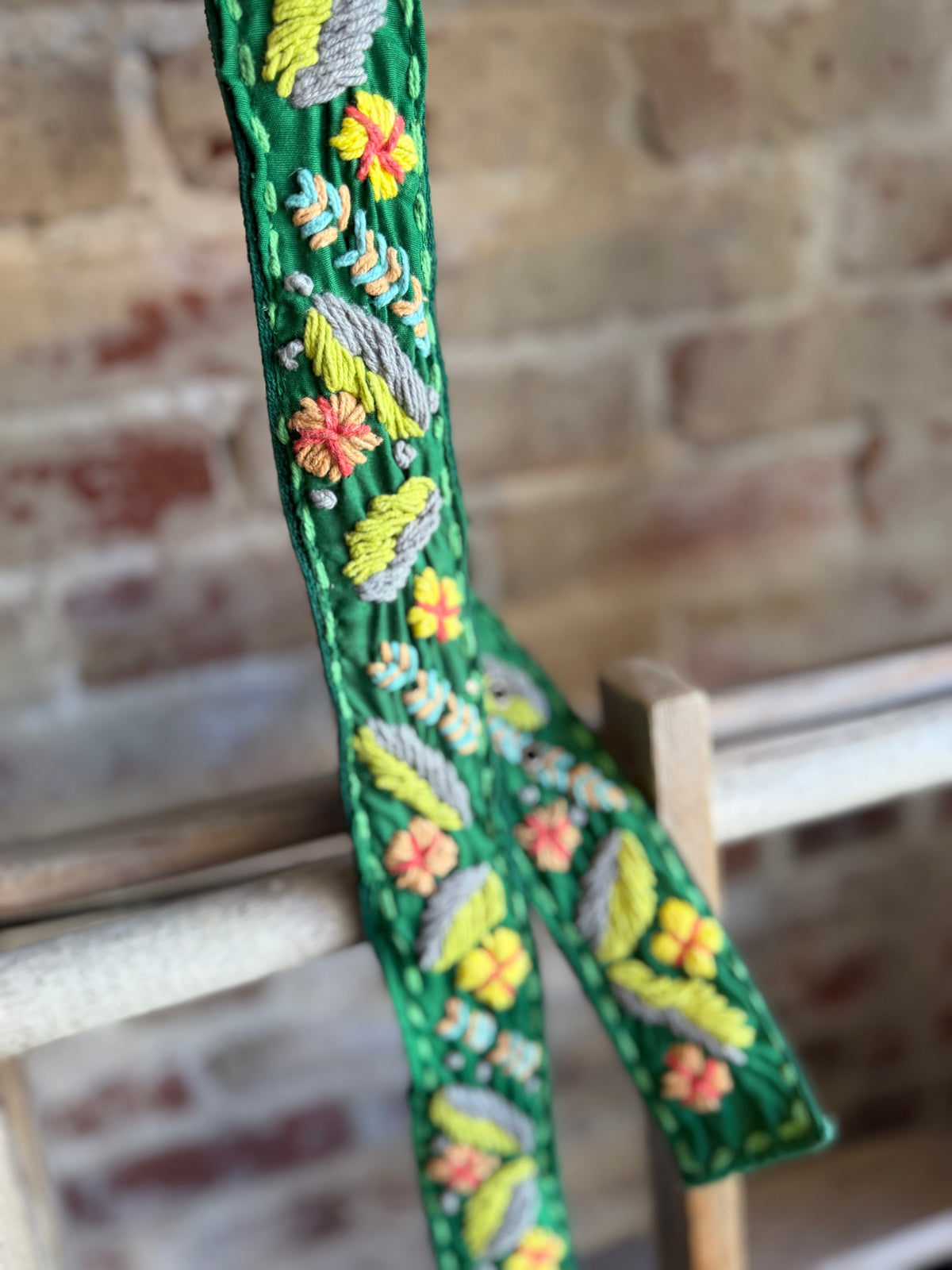 Floral Embroidered Belt - Green