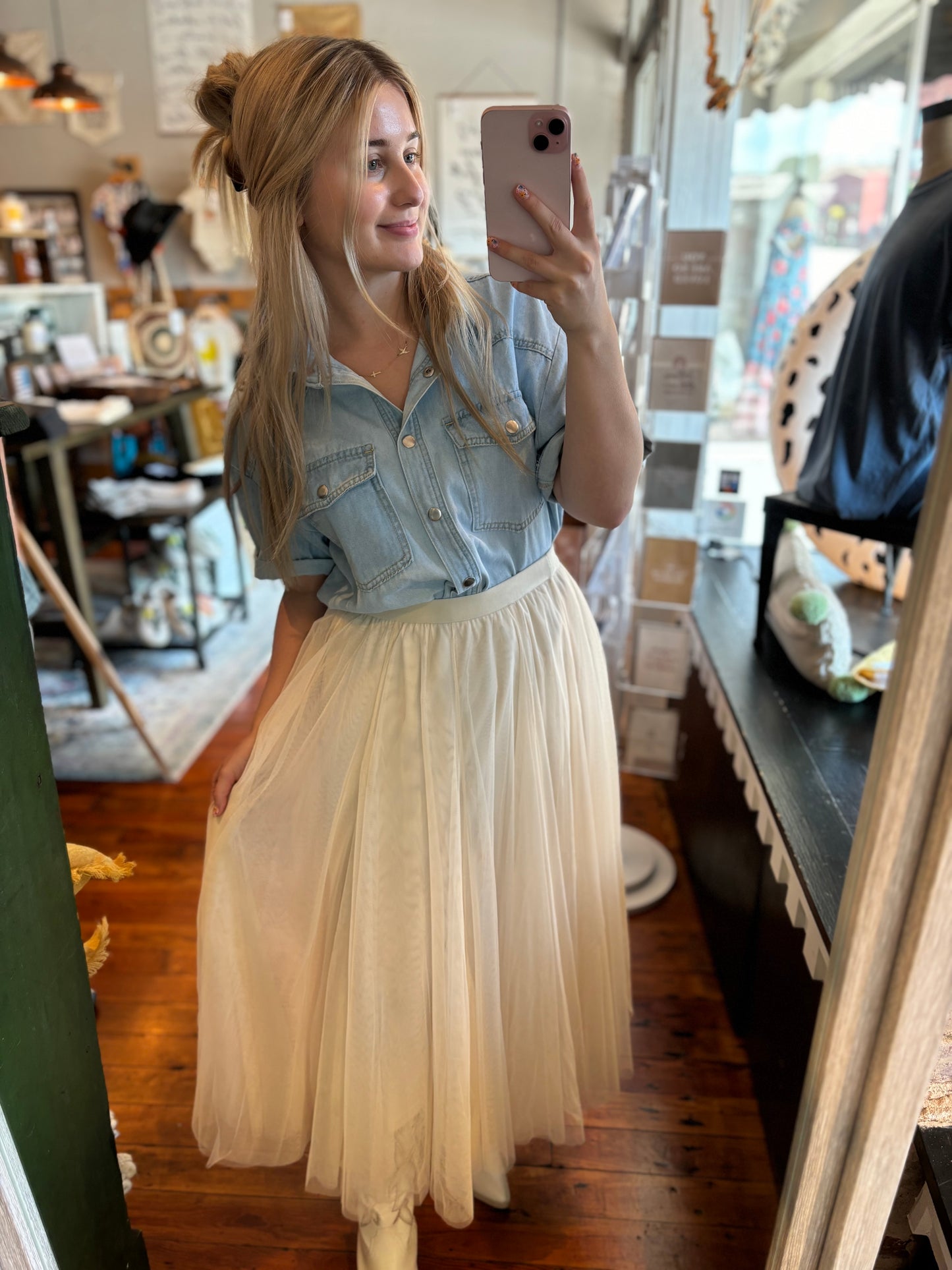 Tulle Midi Skirt- Cream